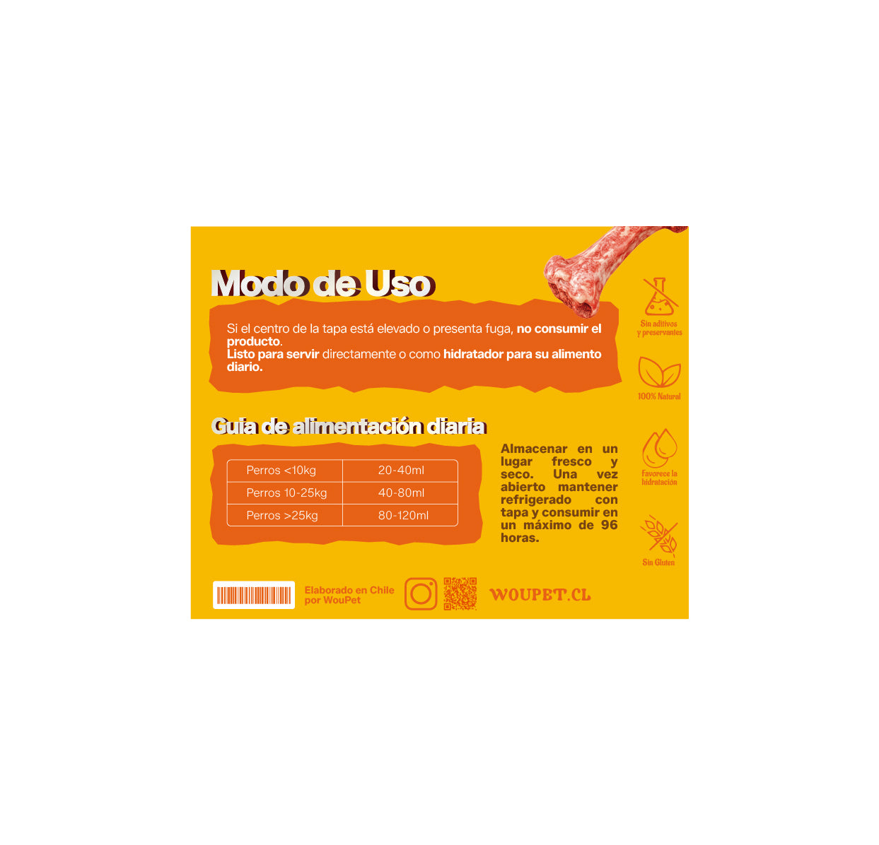 Pack 3 kg Alimento completo caldo huesos congelado natural para perros 200 g (15 Bolsas de 200 g)