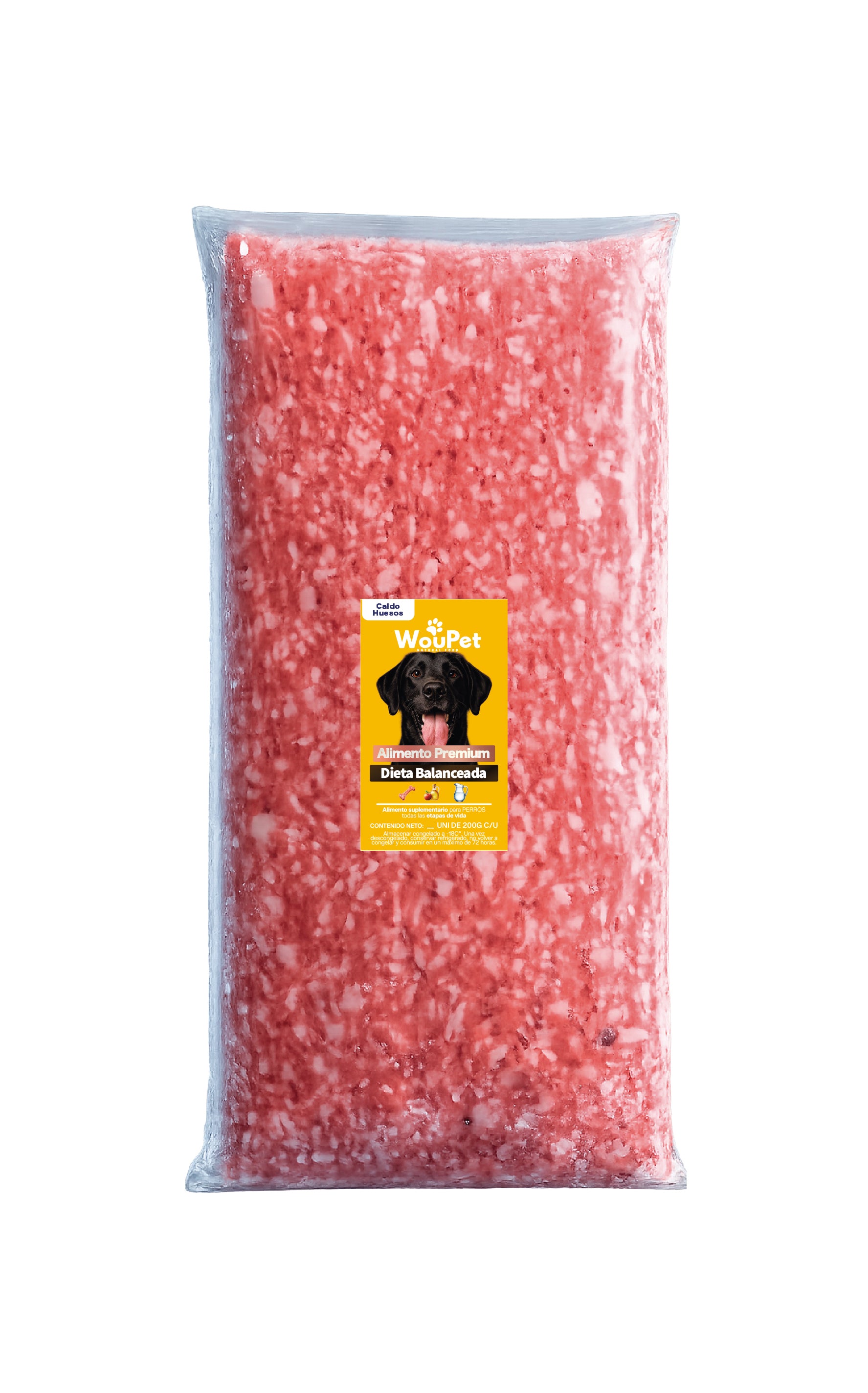 Pack 3 kg Alimento completo caldo huesos congelado natural para perros 200 g (15 Bolsas de 200 g)