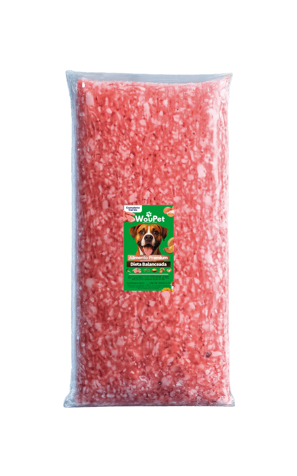 Pack 3 kg Alimento completo cerdo congelado natural para perros 200 g (15 Bolsas de 200 g)