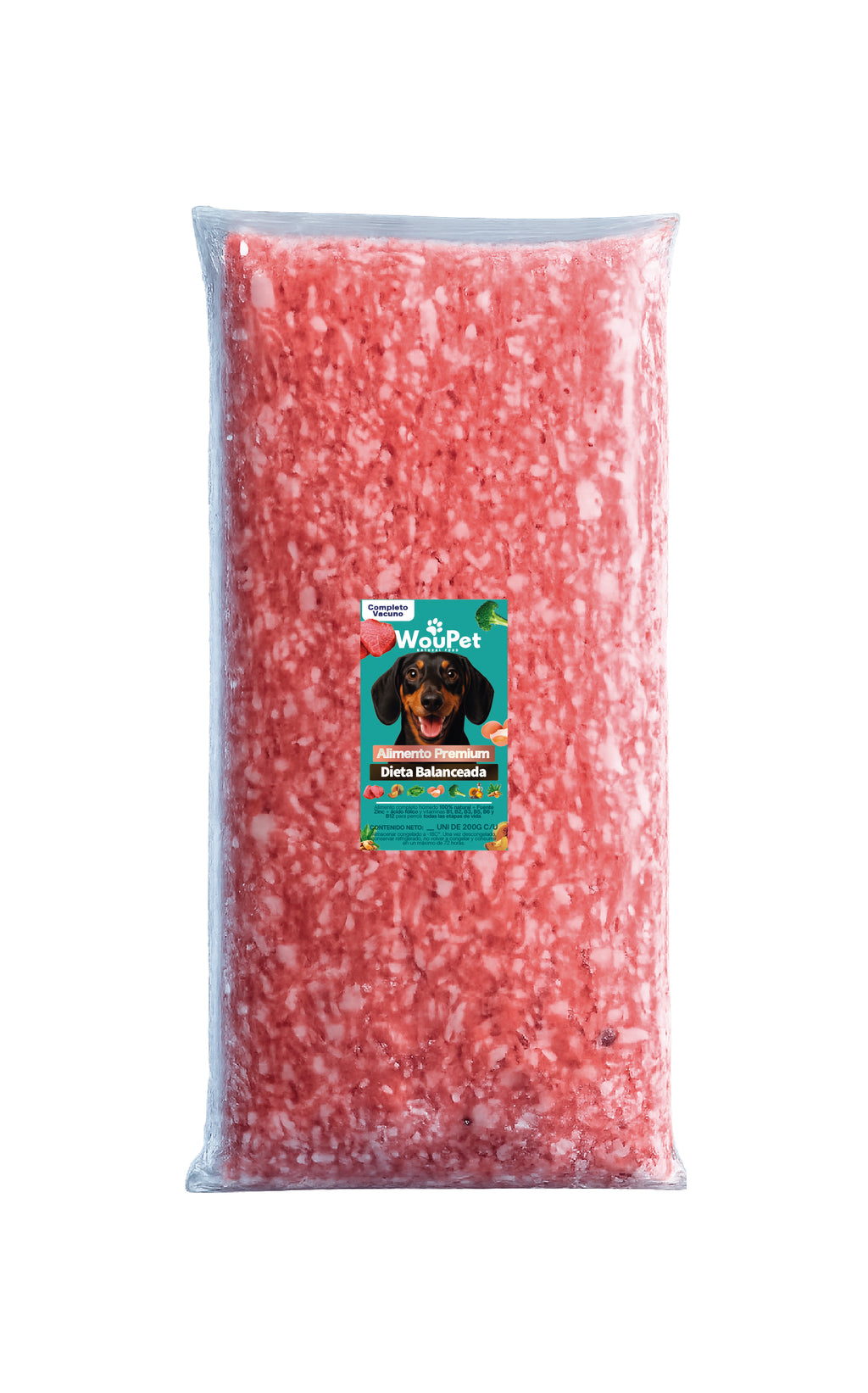 Pack 3 kg Alimento completo vacuno congelado natural para perros 200 g (15 Bolsas de 200 g)