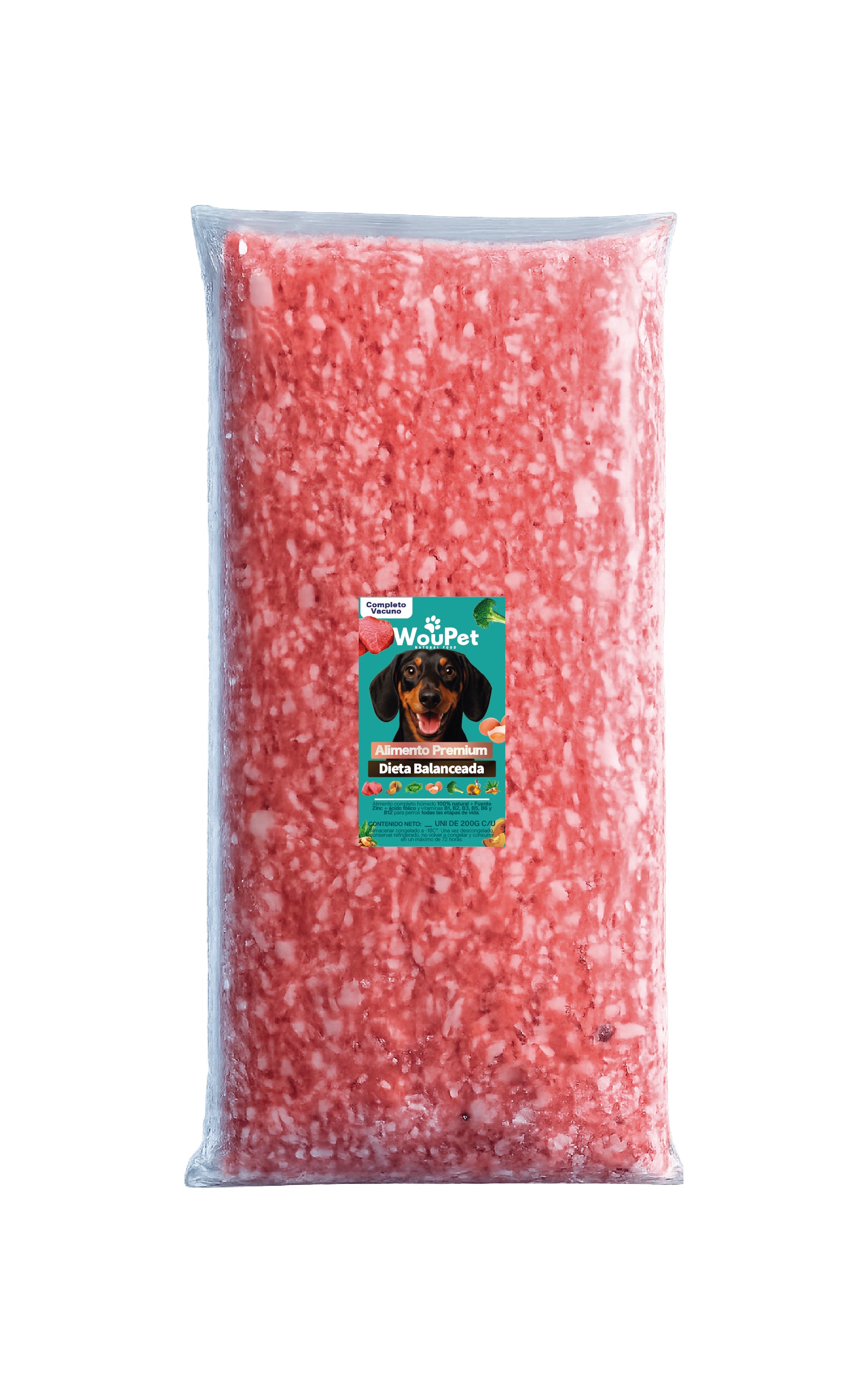 Pack 3 kg Alimento completo vacuno congelado natural para perros 200 g (15 Bolsas de 200 g)