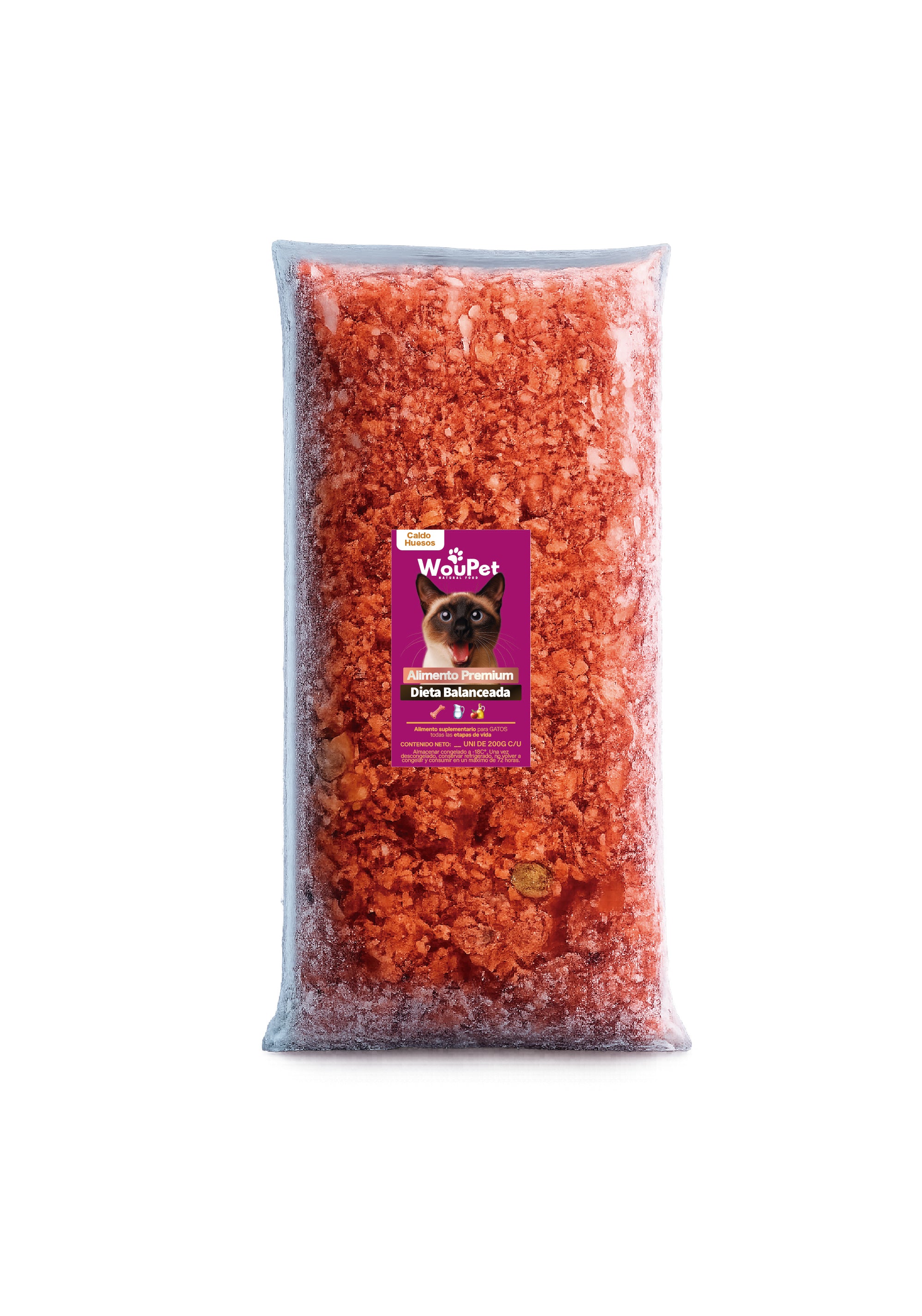 Pack 3 kg Alimento completo caldo huesos congelado natural para gatos 200 g (15 Bolsas de 200 g)