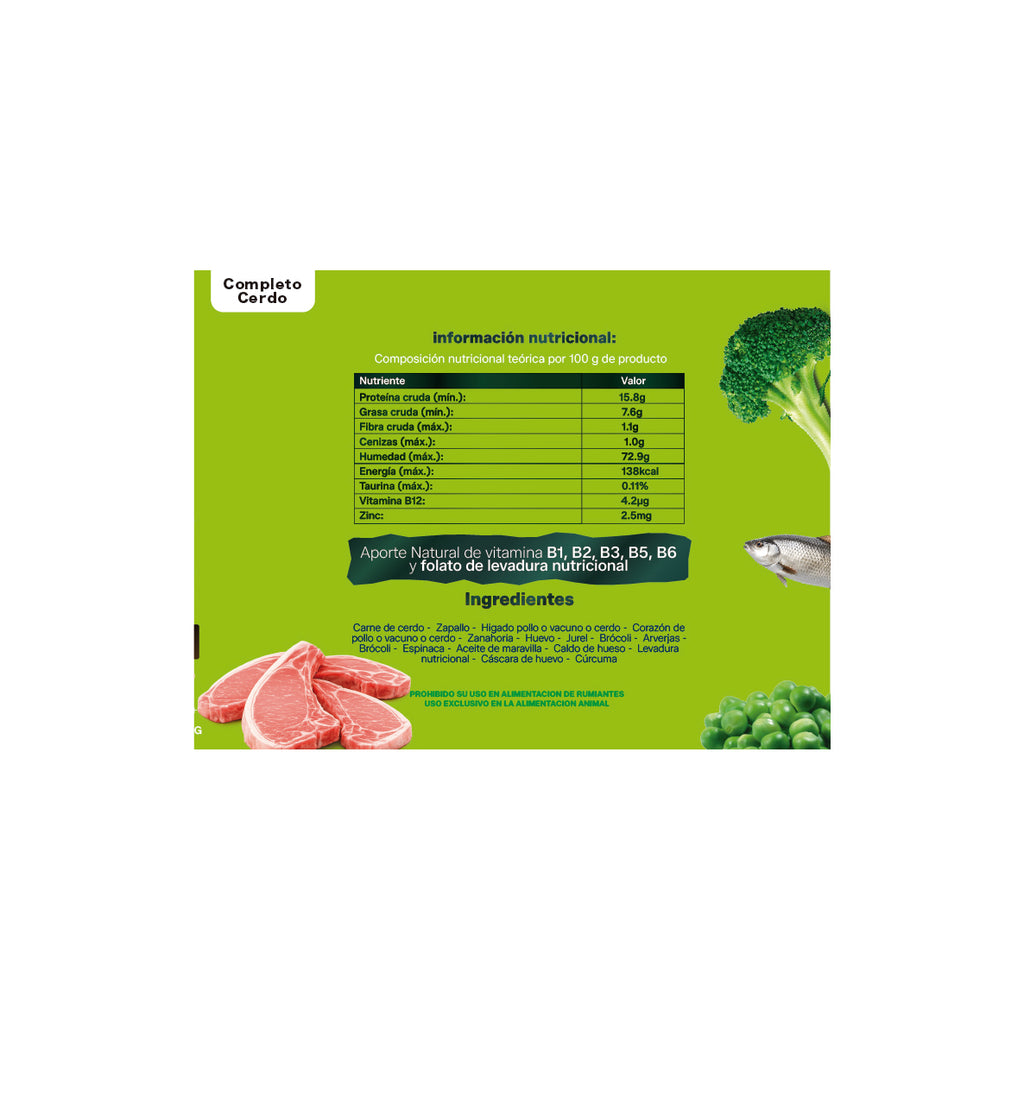 Pack 3 kg Alimento completo cerdo congelado natural para gatos 200 g (15 Bolsas de 200 g)