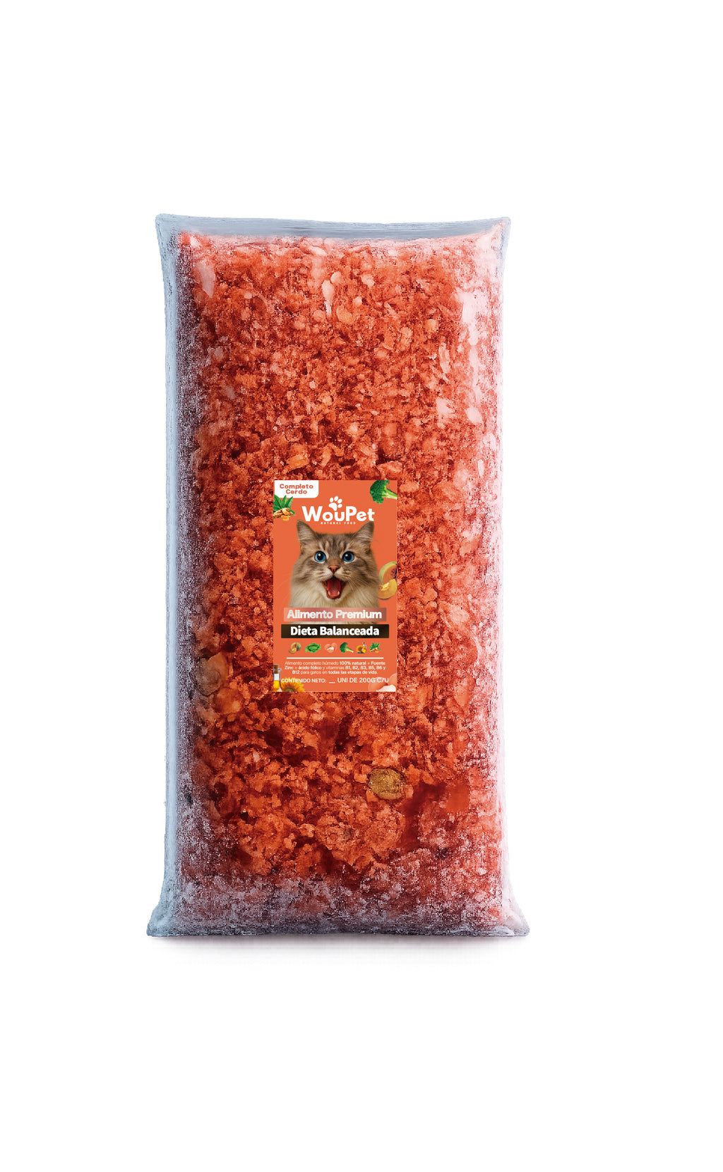 Pack 3 kg Alimento completo pollo congelado natural para gatos 200 g (15 Bolsas de 200 g)