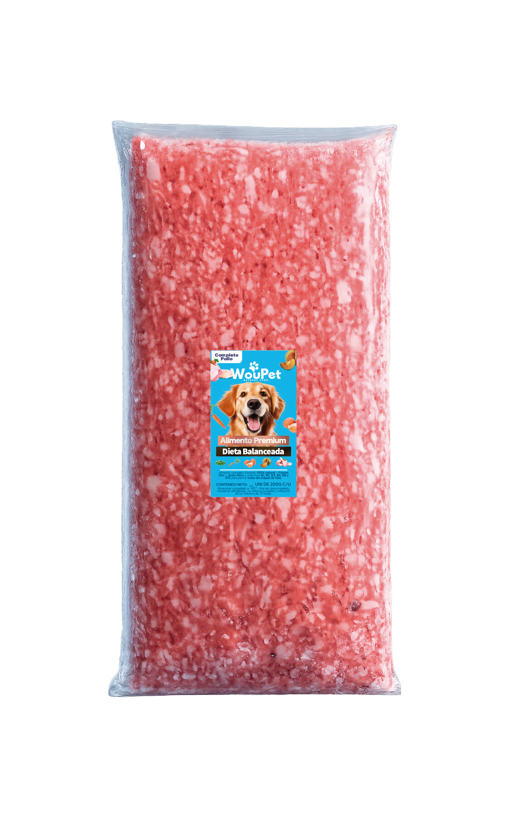 Pack 3 kg Alimento completo pollo congelado natural para perros 200 g (15 Bolsas de 200 g)
